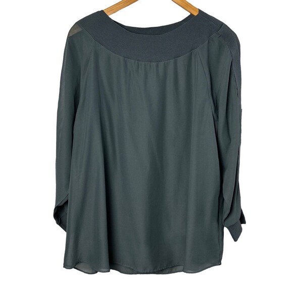 Soft Surroundings Tops - Soft Surroundings Gray Sheer Overlay Knit Trim Long Sleeve Top Size Large